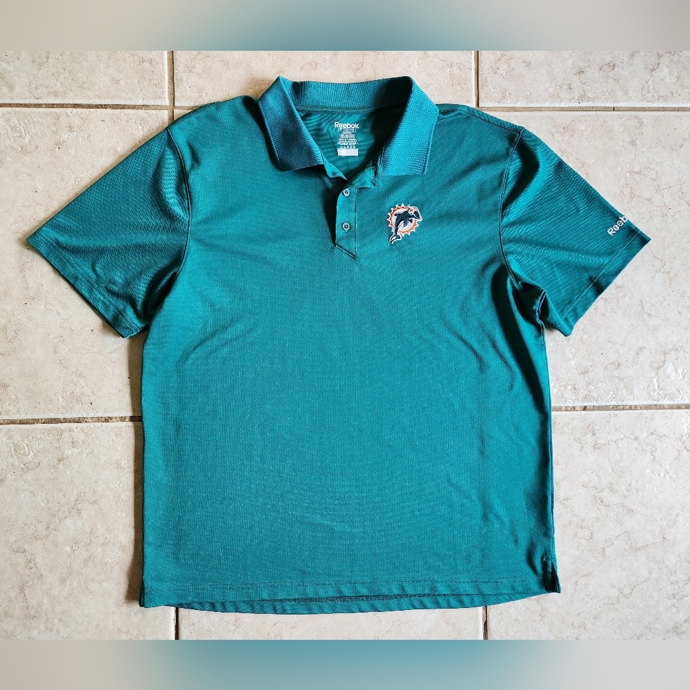 Reebok Miami Dolphins PlayDry Polo Shirt XL Teal Embroidered NFL Logo